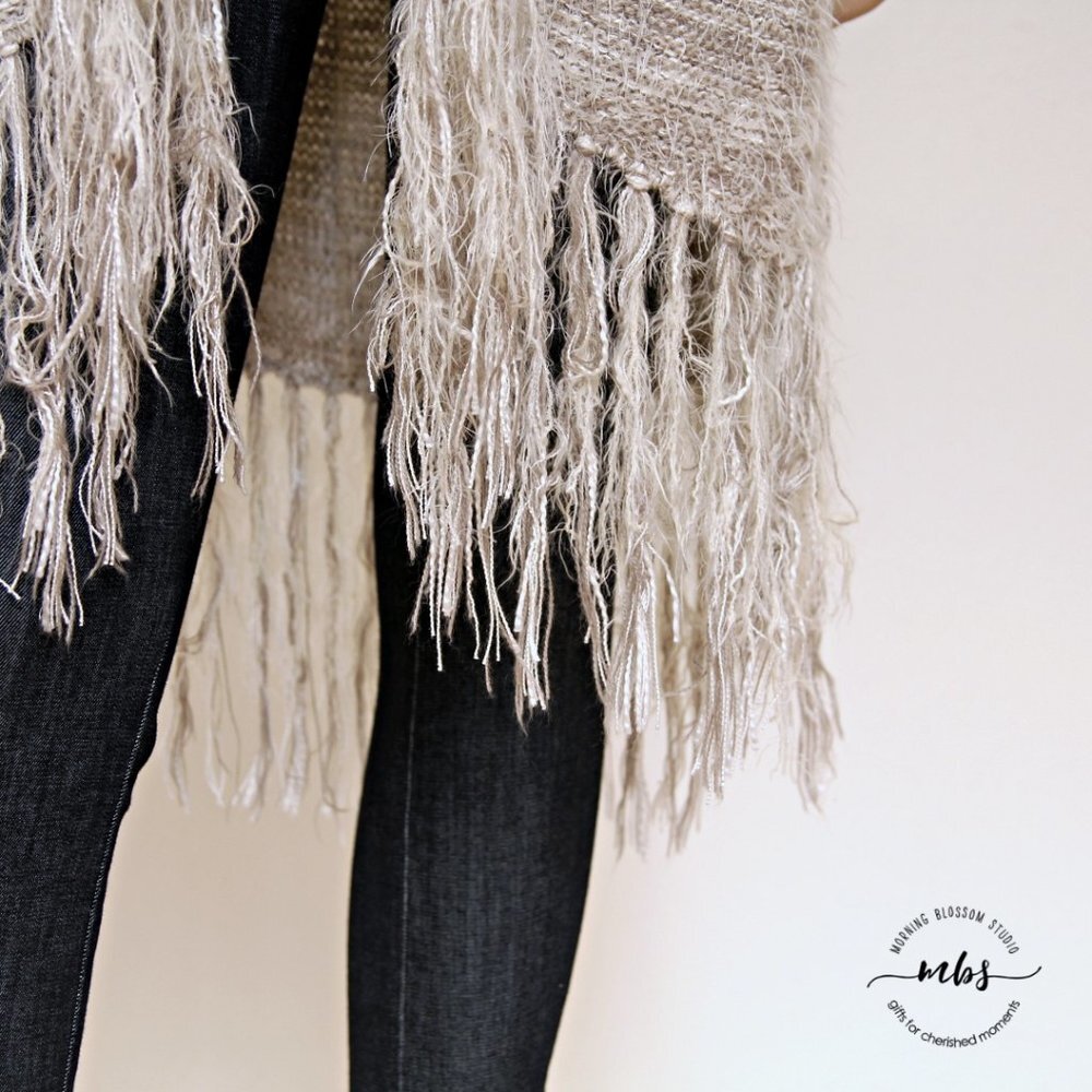 Lazy Sweater Fuzzy Fringe Open Cardigan Gray Whit… - image 5